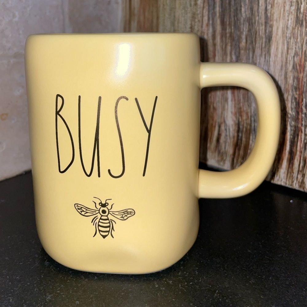 Rae Dunn  “Busy Bee” Coffee Mug Yellow with Gold Lettering Hard To Find - Picture 3 of 4